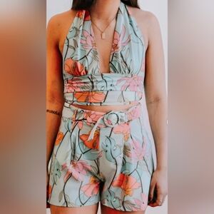 Molly Bracken Floral Halter Top And Shorts Set